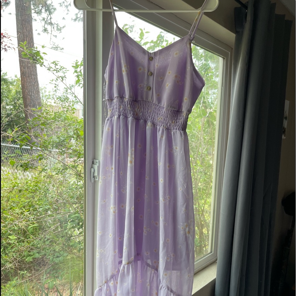 Floral high- low flowy dress. Never worn